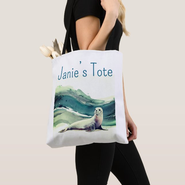 Personalized sea seal tote bag (Close Up)