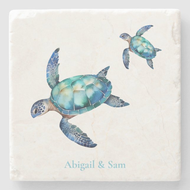 Personalized Sea Turtle Beach Stone Coaster (Front)