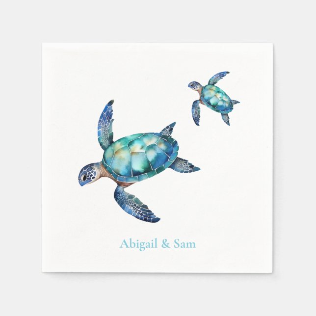Personalized Sea Turtle Beach Wedding Napkin (Front)