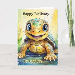 Personalized Sea Turtle Birthday with Colour Page Card