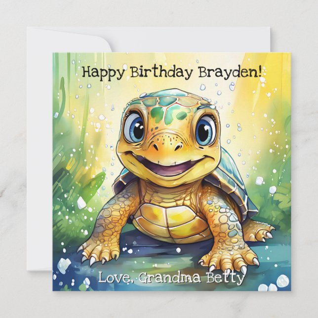 Personalized Sea Turtle Birthday with Colour Page Card (Front)