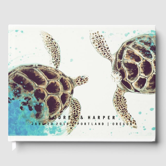 © Personalized Sea Turtle Love Mariage livre d'or (Recto)