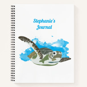 Personalized Sea Turtle Swimming in Watercolor Notebook