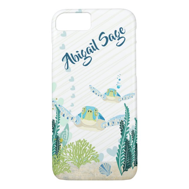 Personalized Sea Turtles and Hearts Ocean Beach Case-Mate iPhone Case (Back)
