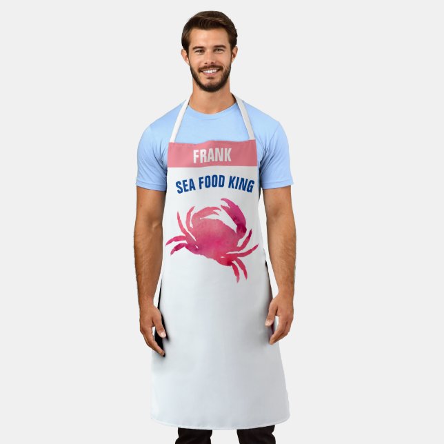 Personalized Seafood King Pink Crab Graphic Chef Apron (Worn)