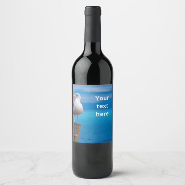 Personalized seagull photograph wine label (Front)