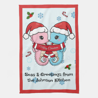 Personalized Seahorse Christmas Kitchen Towel