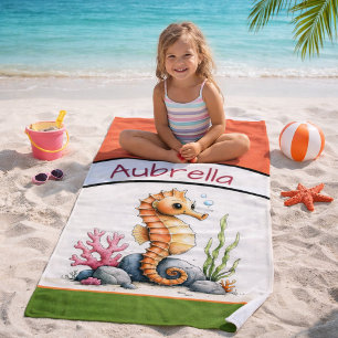 Personalized Seahorse Kids’ Beach Towel