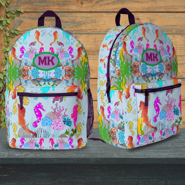 Personalized Seahorse Ocean Kids Backpack, Custom  Printed Backpack (Creator Uploaded)