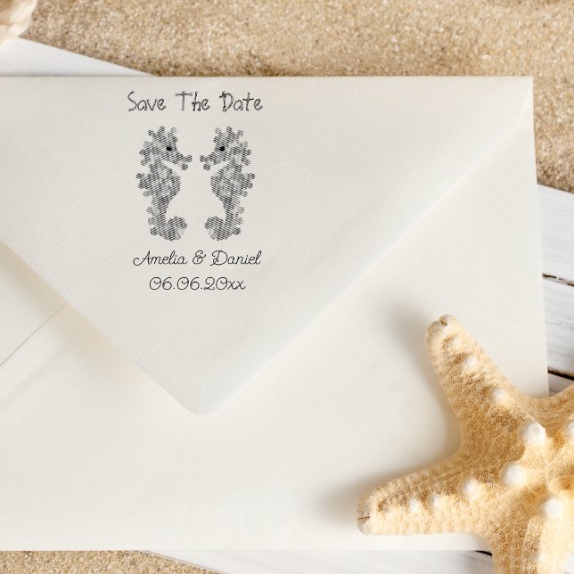 Personalized Seahorse Save the date  Self-inking Stamp (Beach wedding Save the Date
inspiration.)