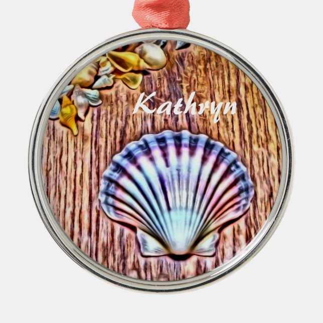 Personalized Seashells Christmas Tree Ornament (Front)