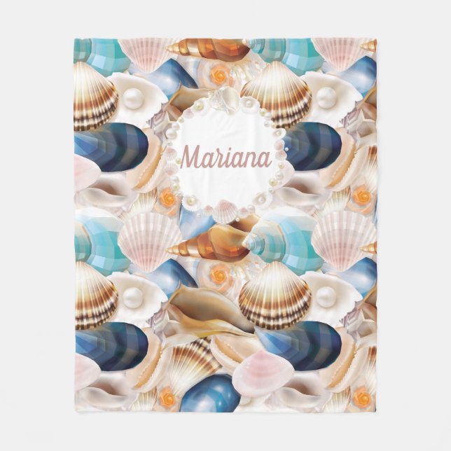 Personalized Seashells Pattern Fleece Blanket (Front)