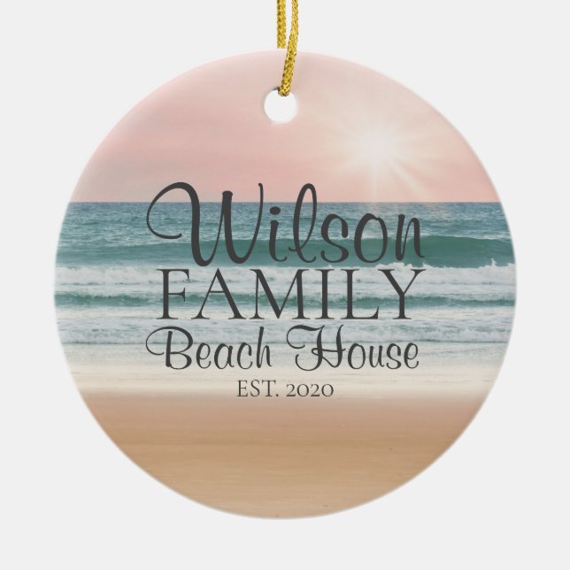 Personalized Seaside Beach House Ceramic Ornament (Front)