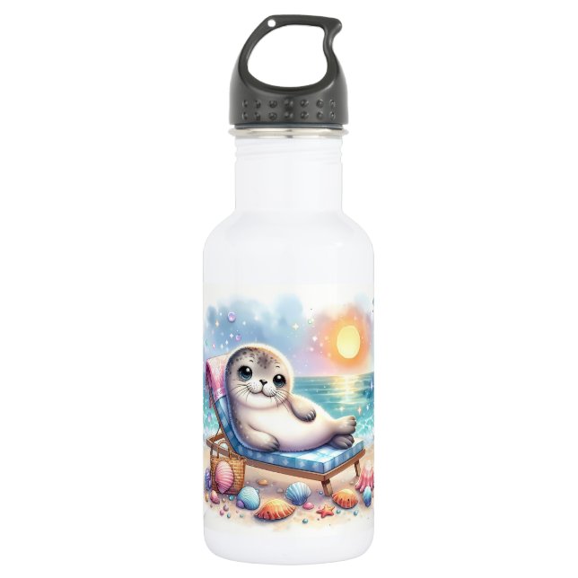 Personalized Seaside Serenity: A Seal's Vacation  532 Ml Water Bottle (Front)