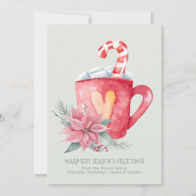 Personalized Seasons Greetings Hot Chocolate Holiday Card (Front)