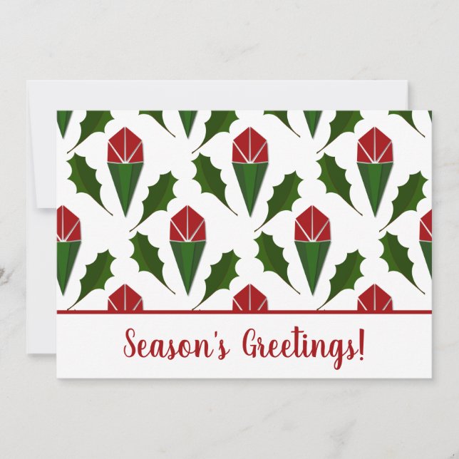 Personalized Season's Greetings Red Roses, Holly Holiday Card (Front)
