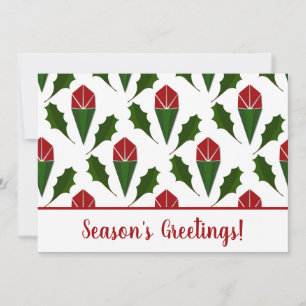 Personalized Season's Greetings Red Roses, Holly Holiday Card