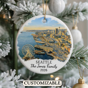 Personalized Seattle Ornament, Custom Washington Ceramic Ornament