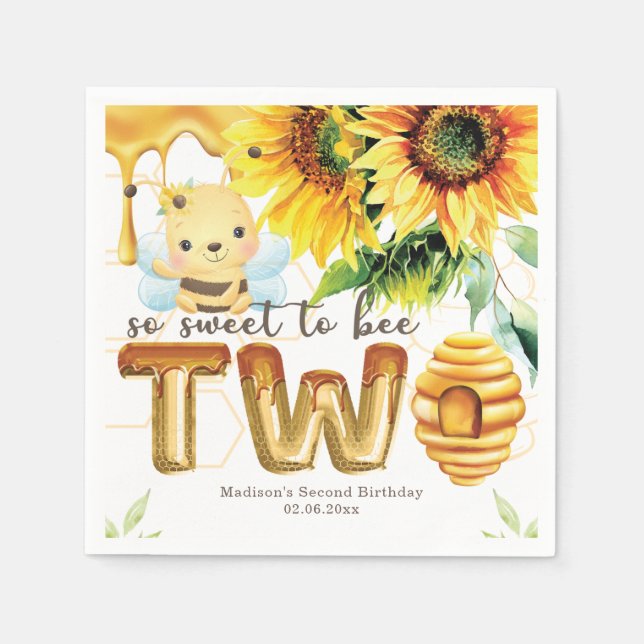 Personalized Second Birthday Honey Bee Napkins (Front)