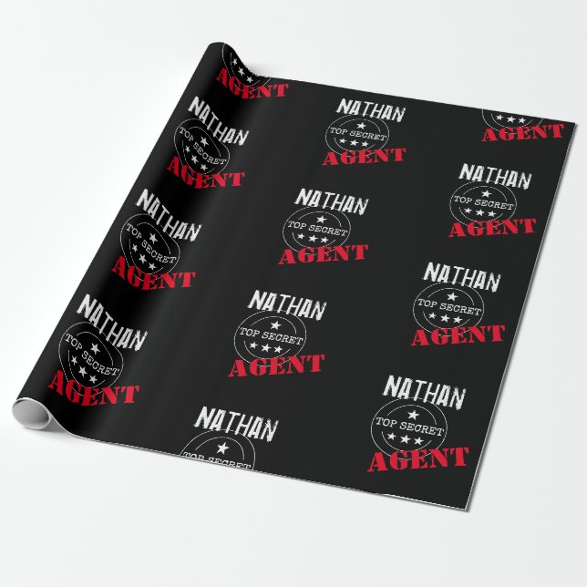 Personalized Secret Agent / Spy Top Secret Wrapping Paper (Unrolled)