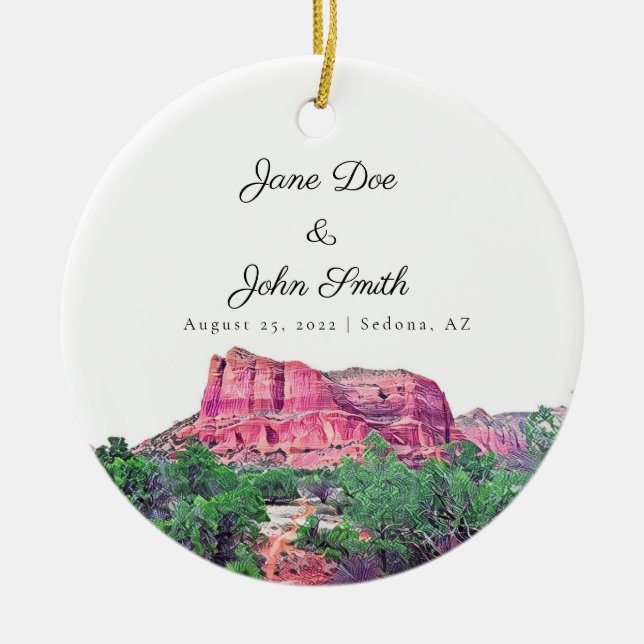 Personalized Sedona Arizona Wedding Ceramic Ornament (Front)