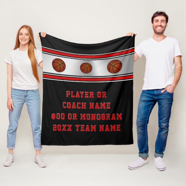 Personalized Senior Basketball Gift Ideas, Black Fleece Blanket (In Situ)