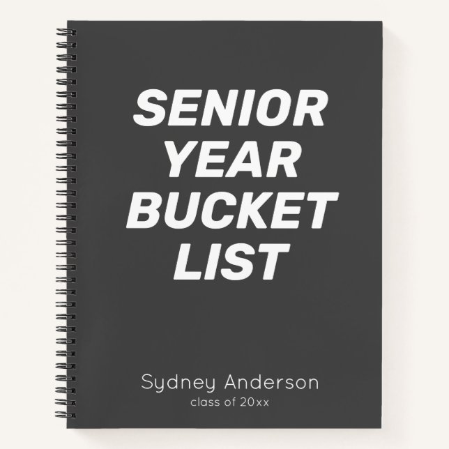 Personalized Senior Year Bucket List Black Grad Notebook (Front)