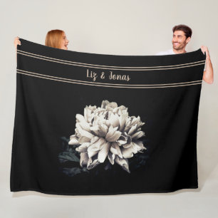 Personalized Sepia Peony Black Large Size Fleece Blanket