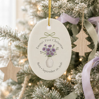Personalized Sept. Birth Flower First Christmas Ceramic Ornament