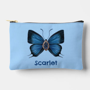 Personalized September Birth Blue Butterfly Accessory Pouch