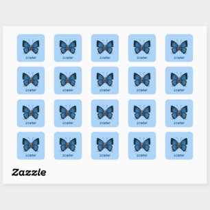 Personalized September Birth Blue Butterfly Square Sticker