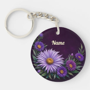 Personalized September Birth Flower Aster Keychain