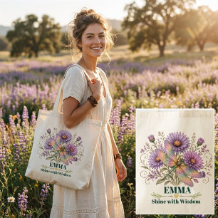 Personalized September Birth Flower Dragonfly Aste Tote Bag