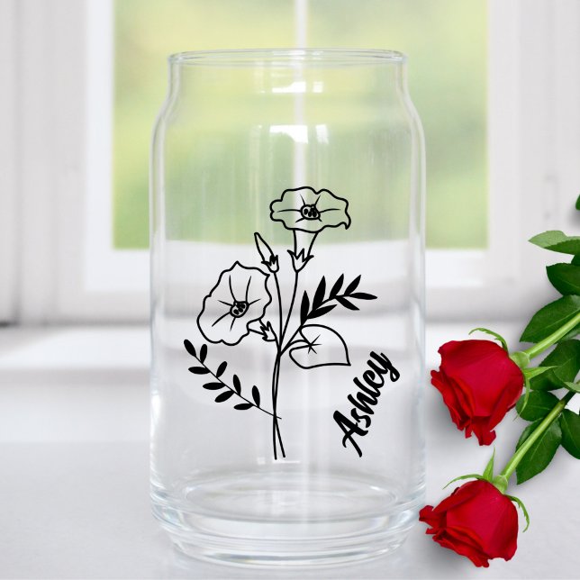 Personalized September Birth Flower Morning Glory  Can Glass (Creator Uploaded)