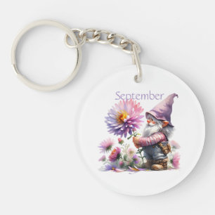 Personalized September Birth Month Garden Gnome Keychain
