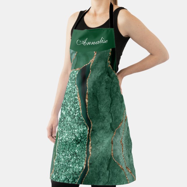 Personalized Sequin Green Agate Apron (Insitu)