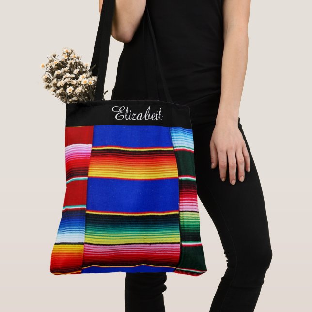 Personalized Serape stripe Tote Bag (Close Up)