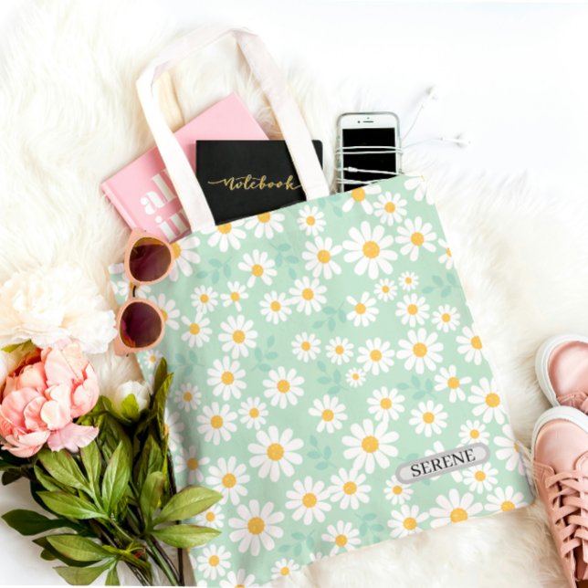 Personalized Serene Daisy Floral Tote Bag (Creator Uploaded)