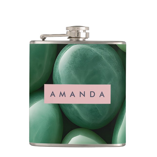 Personalized Serene Green Jade Stone Hip Flask (Front)