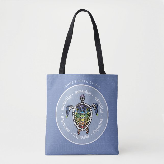 Personalized Serenity Turtle Chakras Tote Bag (Front)