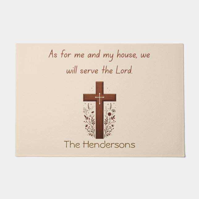 Personalized Serve the Lord and Cross Doormat (Front)