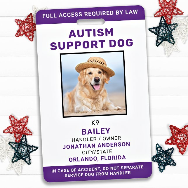 Personalized Service Dog Autism Support Dog Photo Badge (Creator Uploaded)