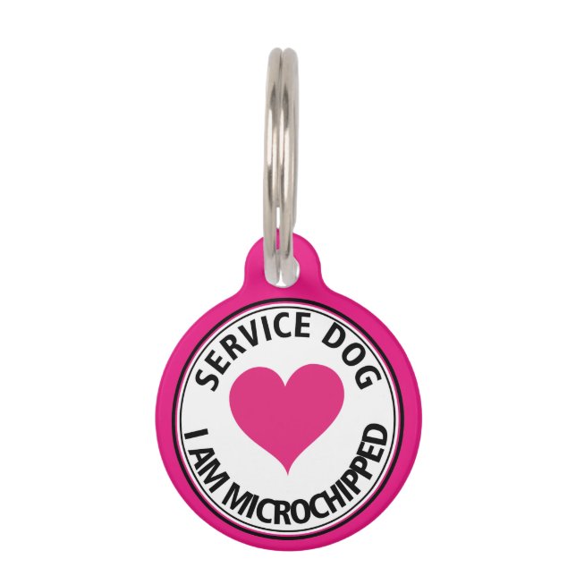 Personalized Service Dog Pink Heart Pet Tag (Front)