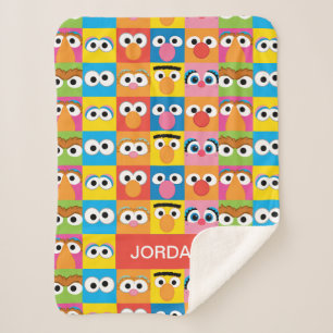Personalized Sesame Street Character Eyes Pattern Sherpa Blanket
