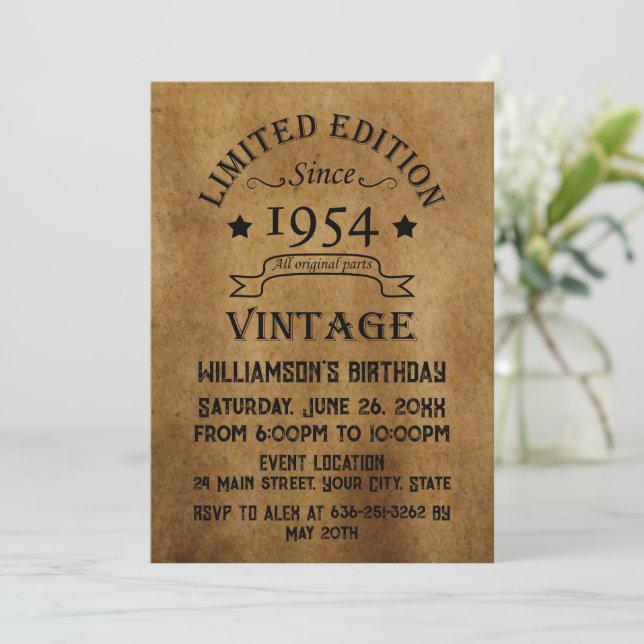 Personalized seventy vintage 70th birthday party invitation (Standing Front)