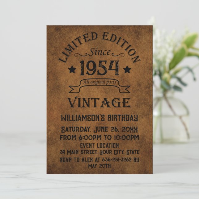 Personalized seventy vintage 70th birthday party invitation (Standing Front)