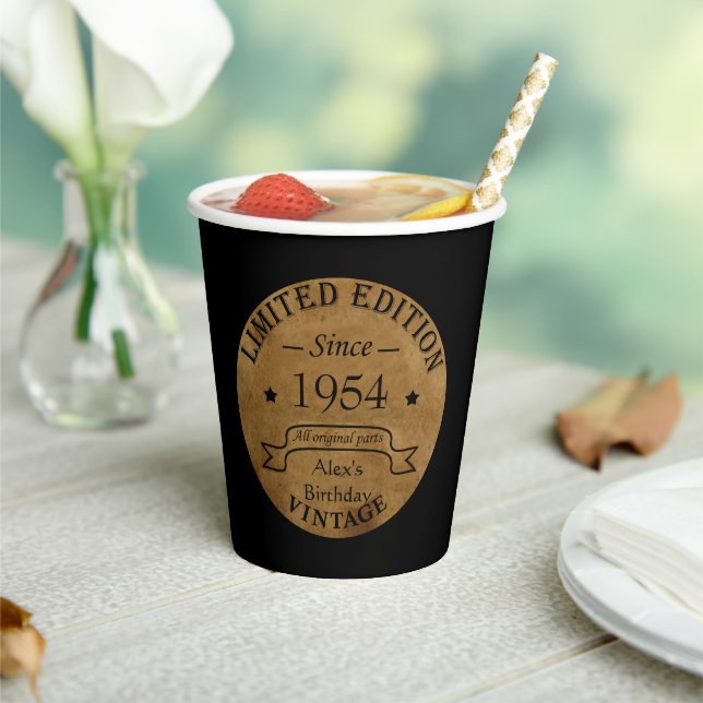 Personalized seventy vintage 70th birthday party paper cups (Insitu)