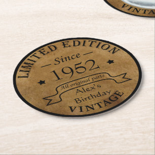 Personalized seventy vintage 70th birthday party round paper coaster