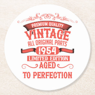 Personalized seventy vintage 70th birthday party round paper coaster