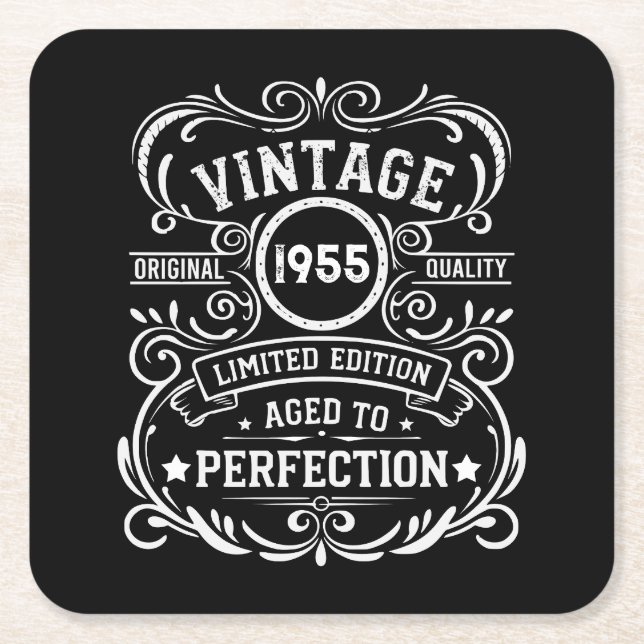 Personalized seventy vintage 70th birthday party square paper coaster (Front)